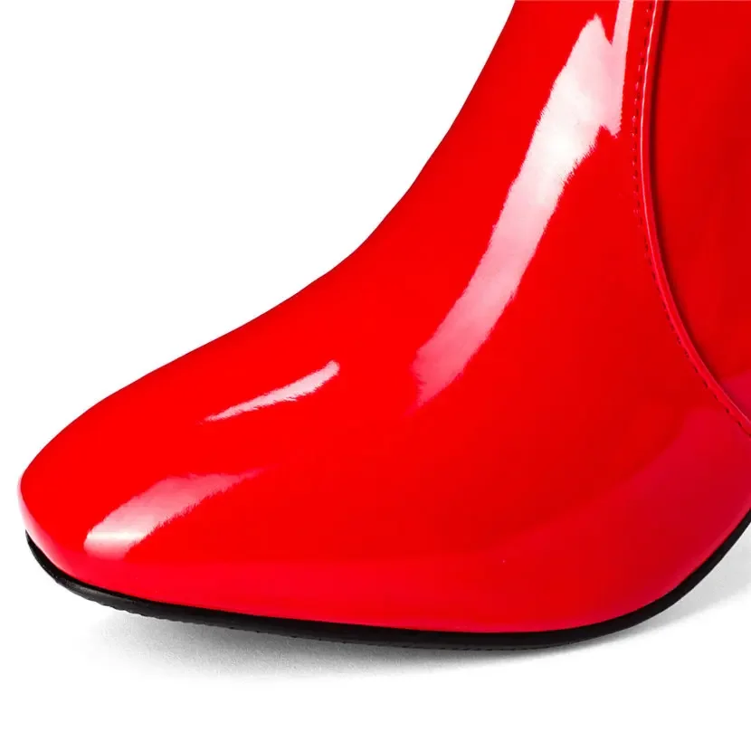 Red White Patent Leather Women – Knee High Boots Women recenzja i cena